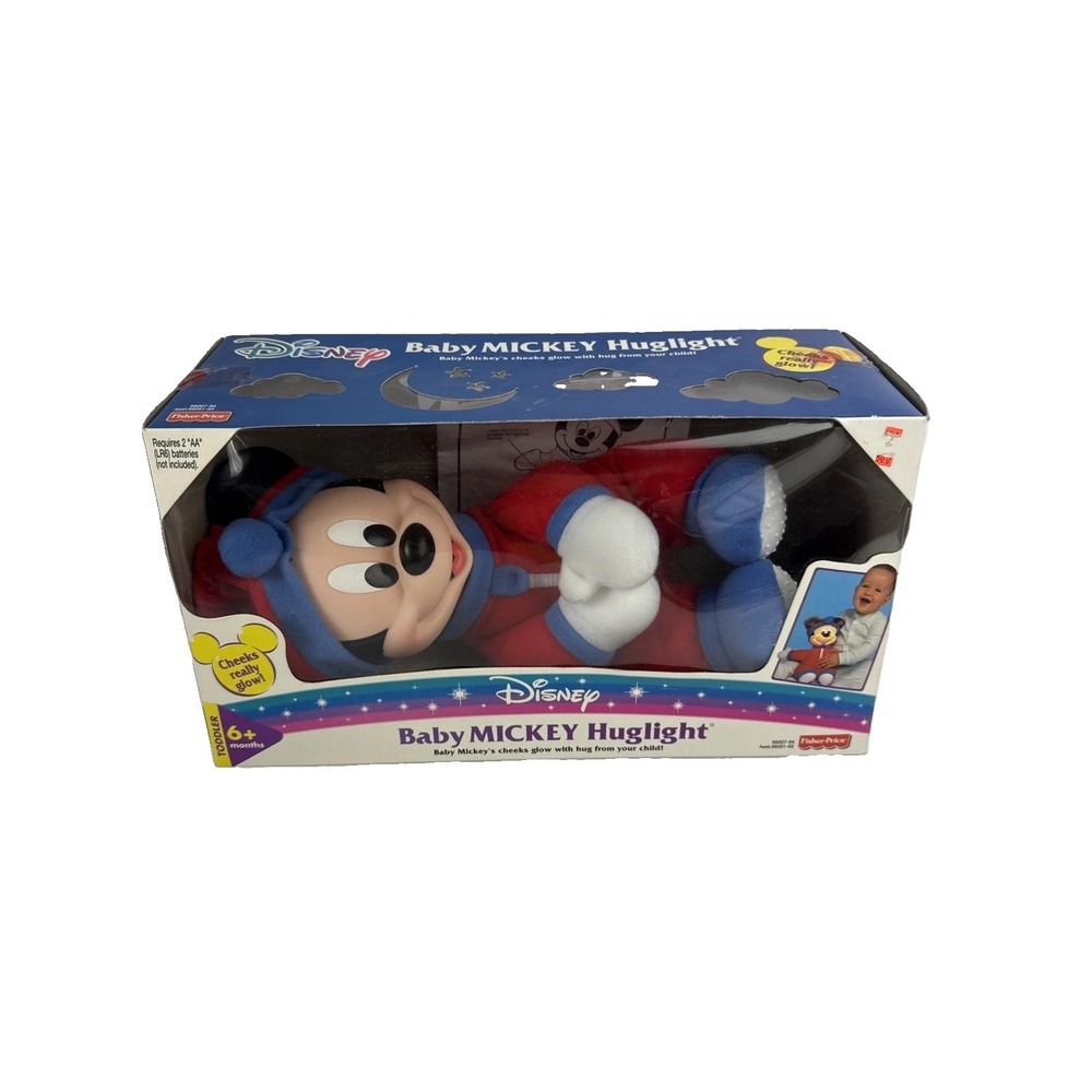 Vtg Disney Baby Mickey Mouse Huglight Fisher Price Plush Glow Light Open Box